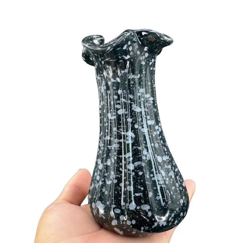 MCM Deena Savoy Vase Speckle Splatter Art Pottery Twist Top Black White Vintage‎